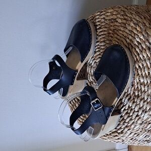 MIA Womens Abba Black Leather Mary Jane Clogs 3" Wood Heels EU40/US9.5